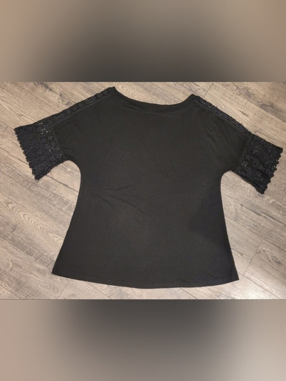 Amaryllis Black Boatneck Top with Crochet Bell Sleeves